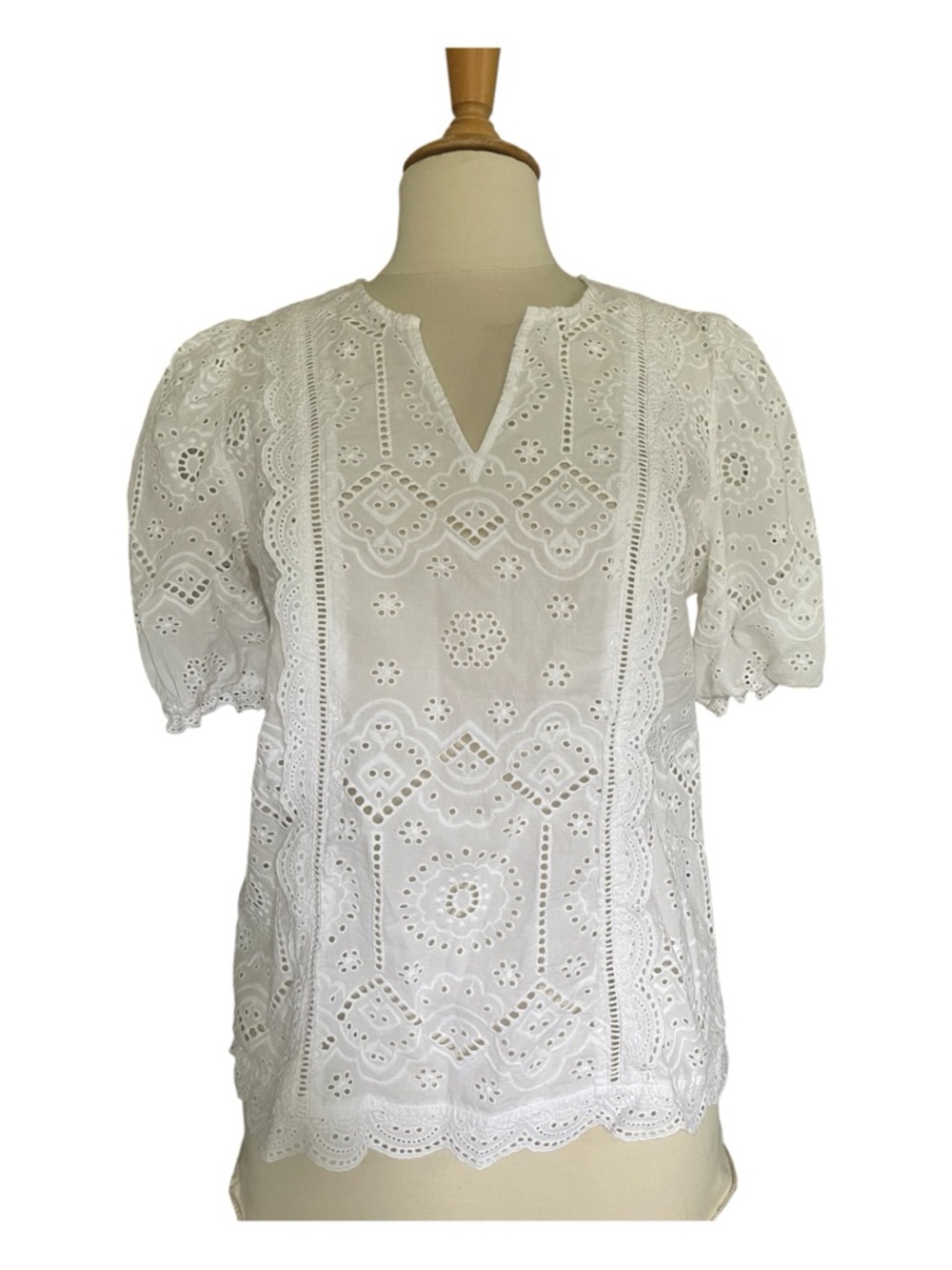 J.McLaughlin  White Jonie Eyelet Blouse Top Medium